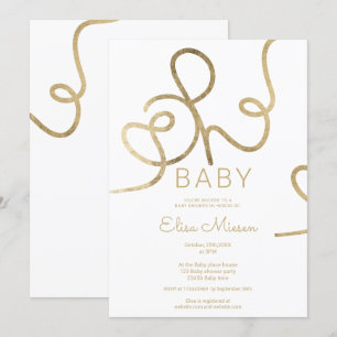 Invitación Moda moderna caligrafía dorada blanca Oh ducha beb