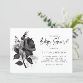 Invitación Moda moderna color de agua negro Rosa Baby Shower