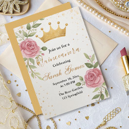 Invitación Moda moderna con estilo Dorado Floral Cumpleaños