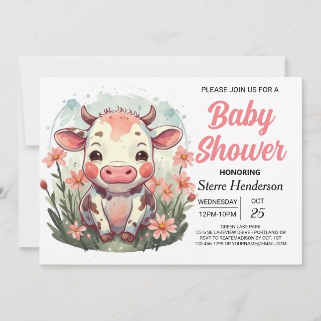 Invitación Moda moderna Cute Cow Baby Shower (Anverso)