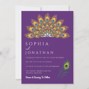 Invitación Moda moderna de la pluma de pavo real Boda púrpura