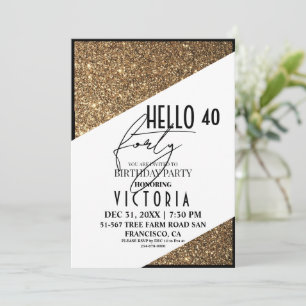Invitación Moda moderna de oro 40.º Fiesta de cumpleaños
