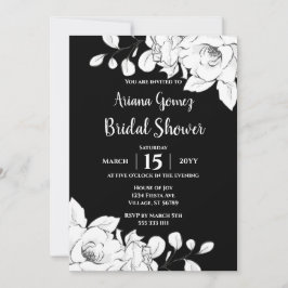Invitación Moda Moderna Ducha Bridal Floral Negra Y Blanca