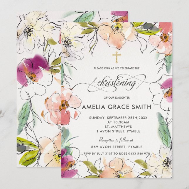 Invitación Moda Moderna Elegante Acuarela Cristalización Flor (Anverso / Reverso)