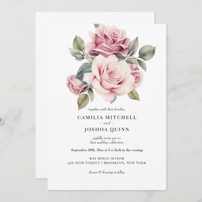 Invitación Moda moderna Elegante Boda rosa romántico romántic (Anverso / Reverso)