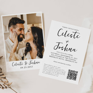 Invitación Moda moderna Elegante Foto Código QR Boda de detal