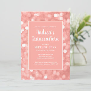 Invitación Moda Moderna Elegante Rosa Luces De Bokeh Quinceañ