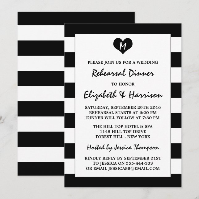 Invitación Moda moderna Ensayo de Boda blanco y negro (Anverso / Reverso)