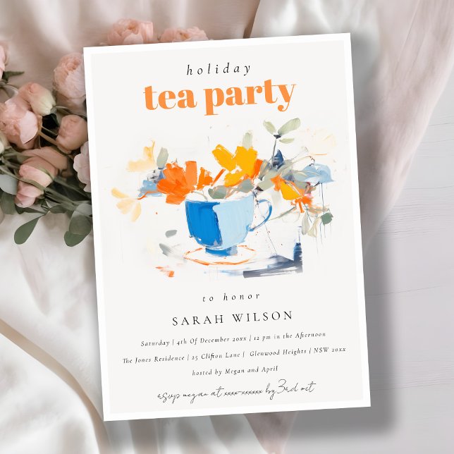 Invitación Moda moderna Floral Tea Cup Holiday Tea Fiesta (Subido por el creador)