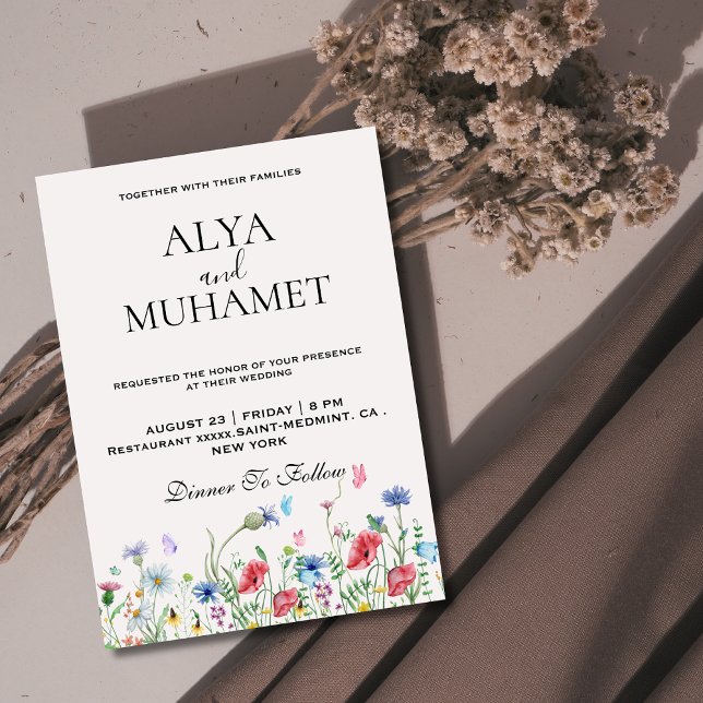 Invitación Moda moderna flores silvestres boda de marfil (Subido por el creador)
