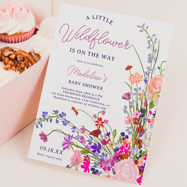 Invitación Moda moderna guión de flor silvestre bebé ducha (Subido por el creador)