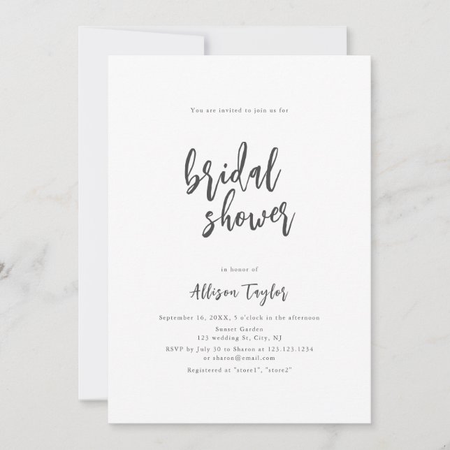 Invitación Moda moderna guión Invita ducha de novia Minimalis (Anverso)