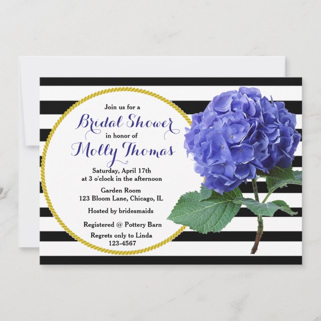 Invitación Moda moderna Hidrangea azul Boda ducha de novia (Anverso)