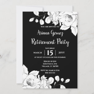 Invitación Moda Moderna Jubilación Floral Negra Y Blanca