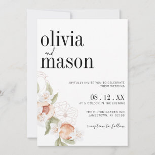 Invitación Moda moderna, melocotones florales y Boda crema