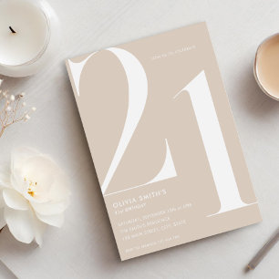 Invitación Moda moderna minimalista beige 21º cumpleaños