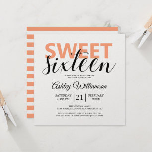 Invitación Moda moderna Naranja franjas blancas Sweet 16