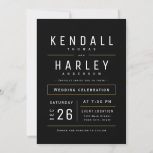 Invitación Moda moderna negra Boda de fotografía de tipografí