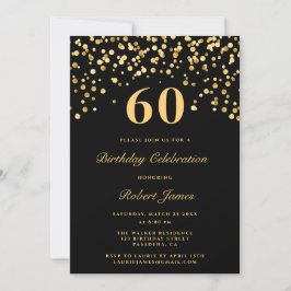 Invitación Moda moderna Negro Y Oro Sesenta y sesenta años