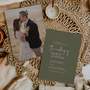 Invitación Moda moderna Olive Green Photo Back Boda