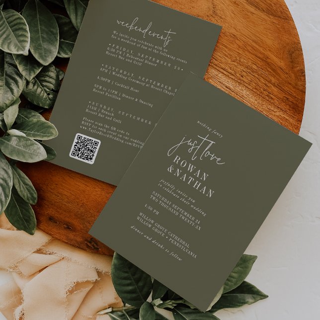 Invitación Moda moderna Olive Green Weekend Events QR Boda (Subido por el creador)