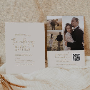 Invitación Moda moderna Oro vintage QR Código Boda fotográfic
