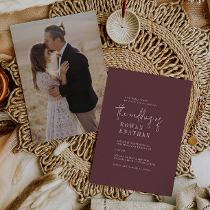 Invitación Moda moderna Otoño Borgoña foto Boda de espalda
