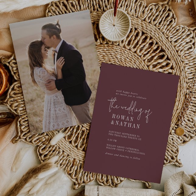 Invitación Moda moderna Otoño Borgoña foto Boda de espalda (Subido por el creador)