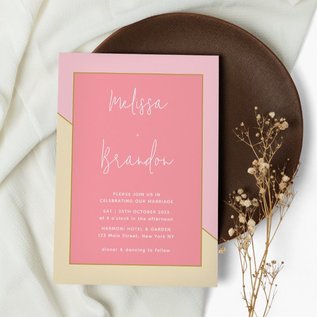 Invitación Moda moderna Pastel Crema Rosa Boda de guión dorad (Subido por el creador)