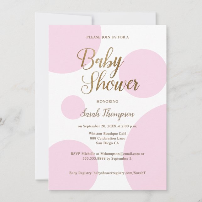Invitación Moda moderna Polka dot pink Gold Baby Shower (Anverso)