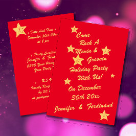 Invitación Moda moderna Red & Gold Stars Groovy Holiday Party
