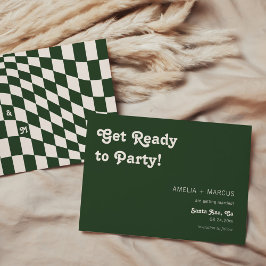 Invitación Moda moderna retro Checker verde oscuro Guardar la