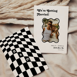 Invitación Moda moderna retro Negro Checker Guardar la fecha