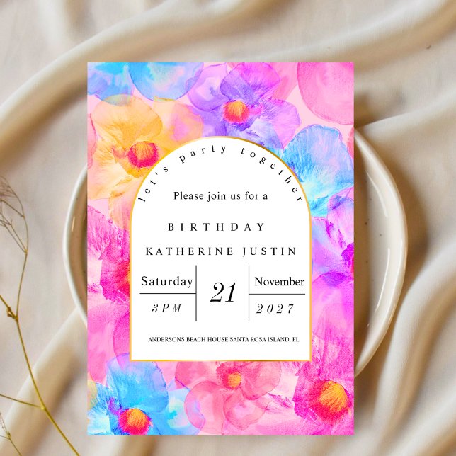 Invitación Moda moderna rosa brillante flores silvestres rosa (Subido por el creador)