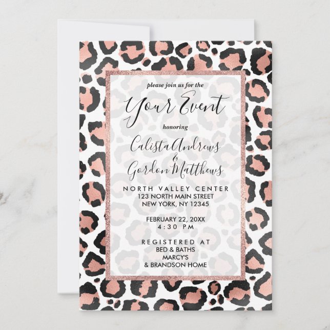 Invitación Moda moderna Rosa negro Relieve metalizado dorado  (Anverso)