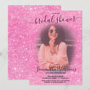 Invitación moda moderna rosa purpurina rosa foto ducha de nov