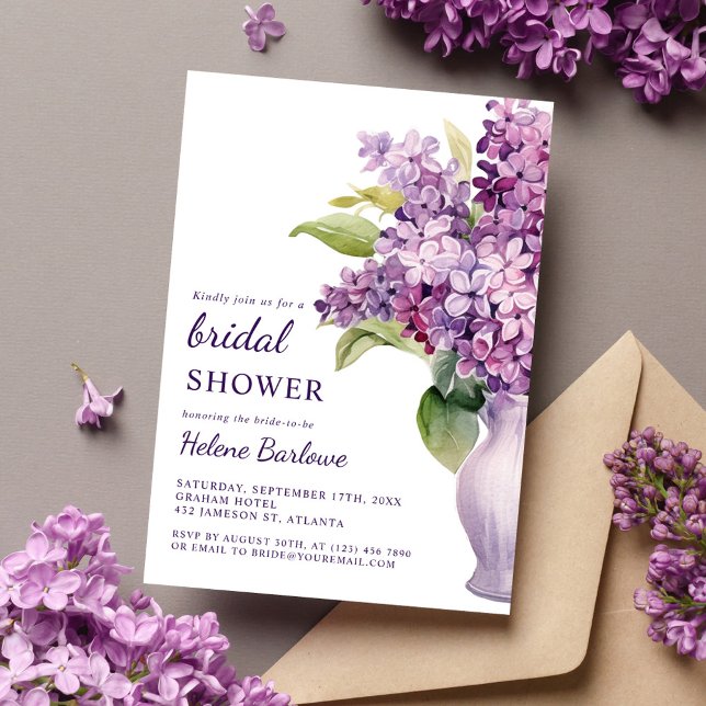 Invitación Moda Moderna Rustic Elegant Lilac Bridal Ducha (Chic Modern Rustic Elegant Lilac Bridal Shower Invitation)