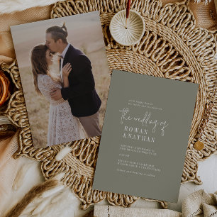 Invitación Moda moderna Sage Green Photo Back Boda