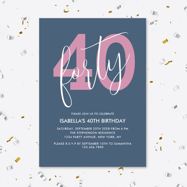Invitación Moda moderna Script 40 cumpleaños estilo (Subido por el creador)