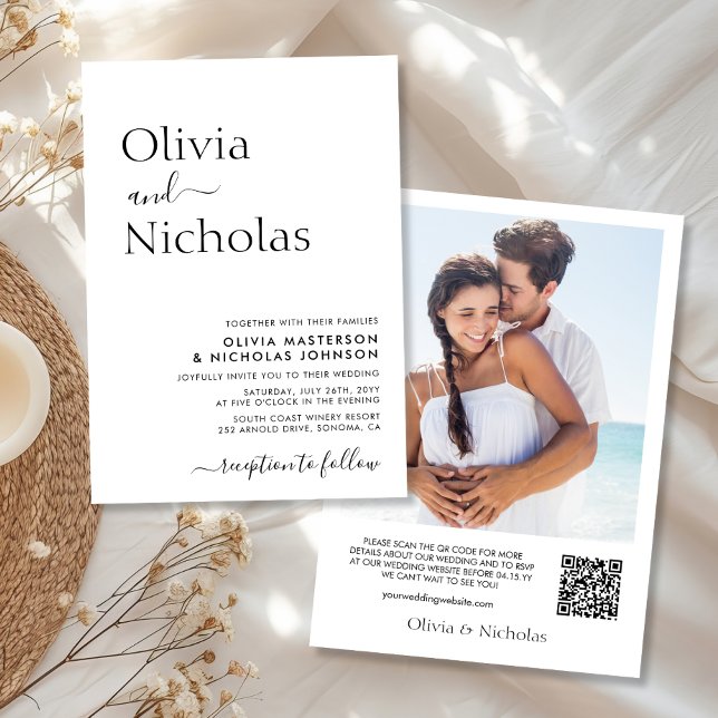 Invitación Moda moderna Script QR Código Boda de fotografía (Subido por el creador)