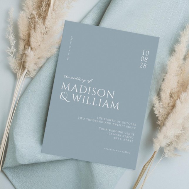 Invitación Moda moderna simple Boda azul turbio (Subido por el creador)