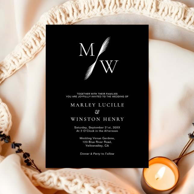 Invitación Moda moderna simple Boda de monograma negro (Subido por el creador)