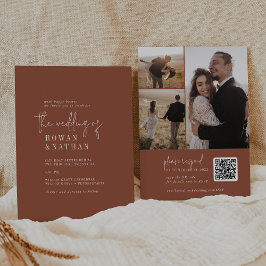 Invitación Moda moderna Terracotta Rust QR Código Boda de fot