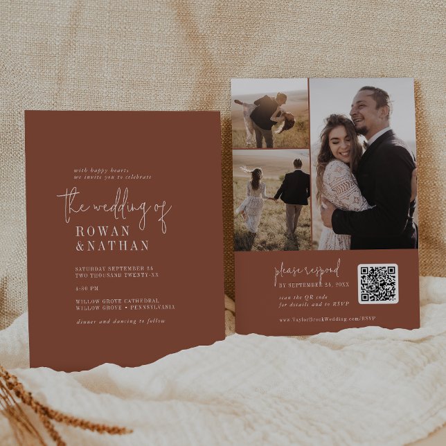 Invitación Moda moderna Terracotta Rust QR Código Boda de fot (Subido por el creador)