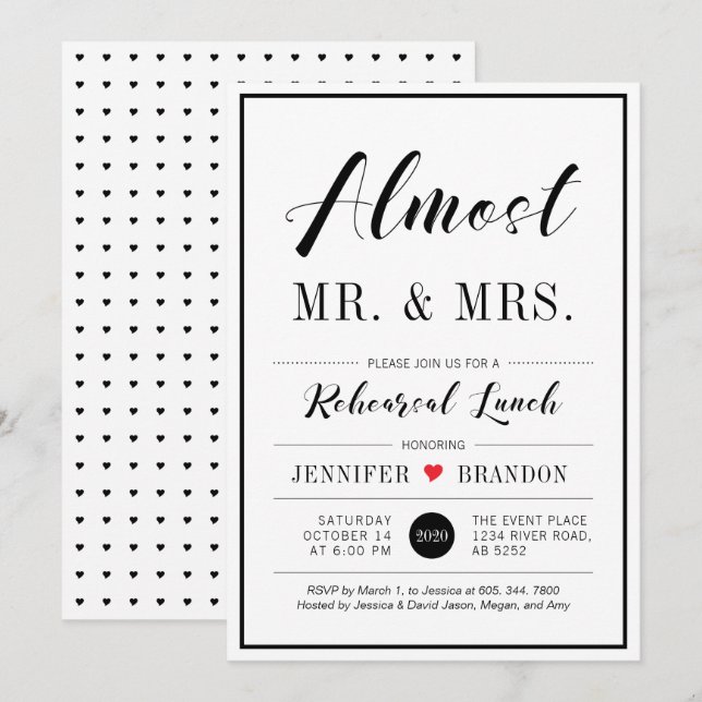 Invitación Moda Moderna Tipografía Boda Ensayo Almuerzo (Anverso / Reverso)