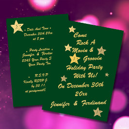 Invitación Moda moderna Verde y Oro Estrellas vacaciones Groo