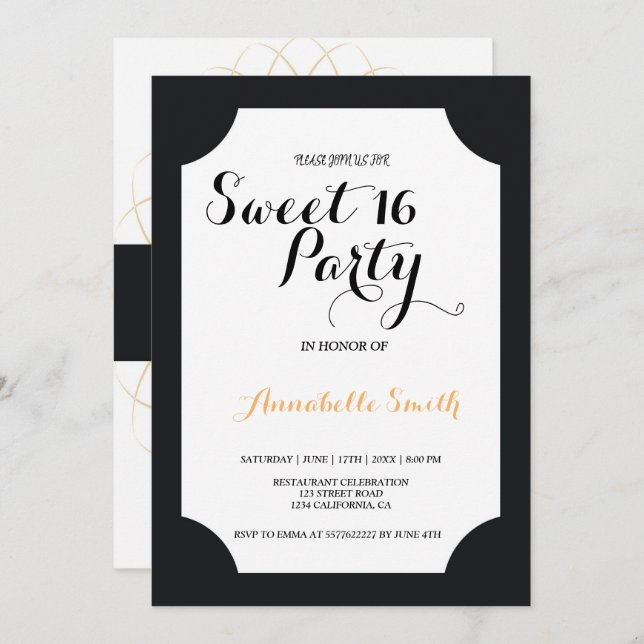 Invitación Moda moderna y elegante dulce negro y dorado 16 (Anverso / Reverso)