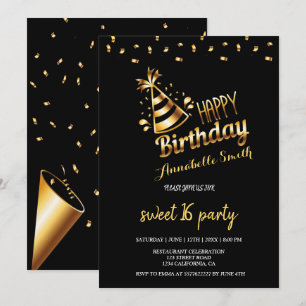 Invitación Moda moderna y elegante dulce negro y dorado 16