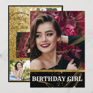 Invitación Moda moderna y elegante dulce negro y dorado 16 pr