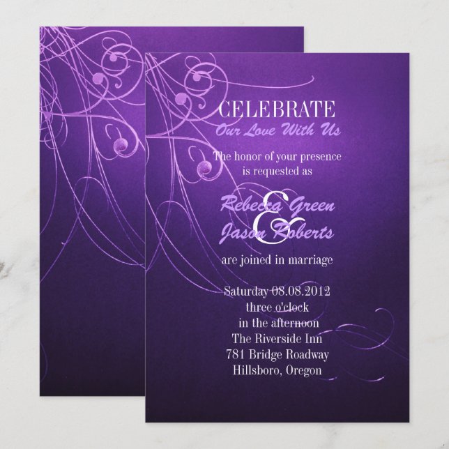 Invitación moda moderna y elegante gira en torno a boda viole (Anverso / Reverso)